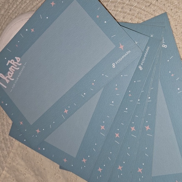 Poshmark 10 Swag Merch Blue Tone Thank You Cards Pink Accents Seller Reseller - Picture 5 of 10